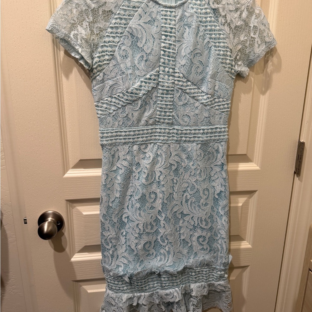 PrettyLittleThing Light Blue Lace Midi Dress
